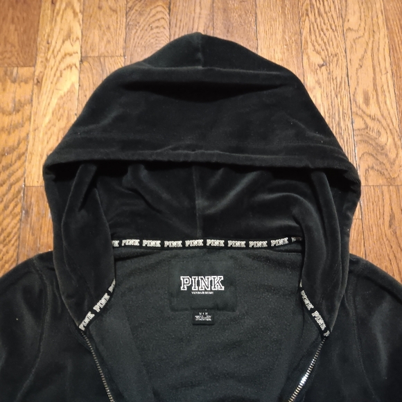 Women's PINK Black Velvet Zip-Up Hoodie - Picture 2 of 5